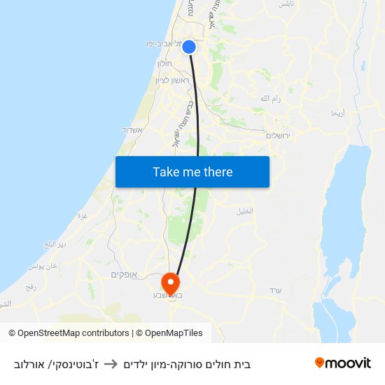 ז'בוטינסקי/ אורלוב to בית חולים סורוקה-מיון ילדים map