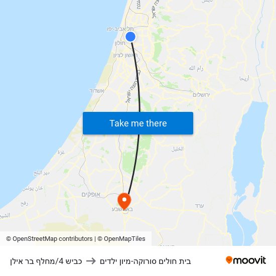 כביש 4/מחלף בר אילן to בית חולים סורוקה-מיון ילדים map