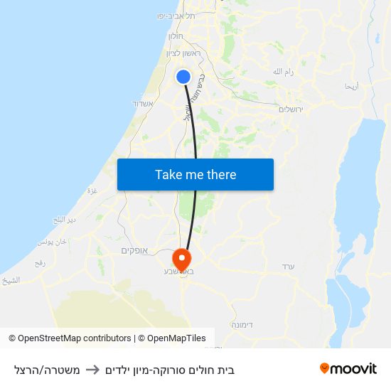 משטרה/הרצל to בית חולים סורוקה-מיון ילדים map