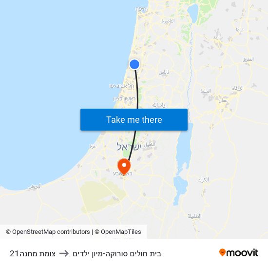 צומת מחנה21 to בית חולים סורוקה-מיון ילדים map