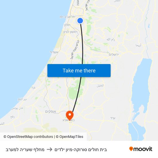 מחלף שעריה למערב to בית חולים סורוקה-מיון ילדים map