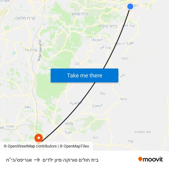 אגריפס/כי''ח to בית חולים סורוקה-מיון ילדים map