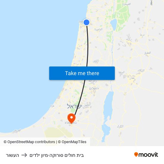 העשור to בית חולים סורוקה-מיון ילדים map