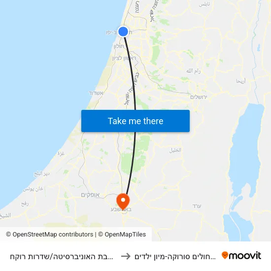 ת. רכבת האוניברסיטה/שדרות רוקח to בית חולים סורוקה-מיון ילדים map