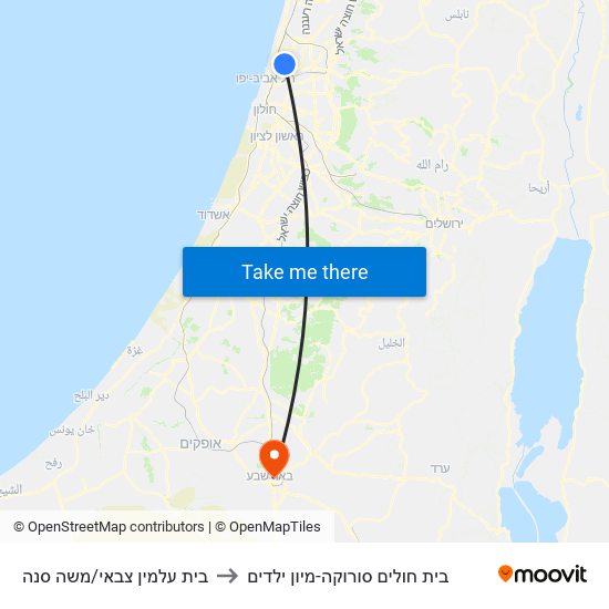 בית עלמין צבאי/משה סנה to בית חולים סורוקה-מיון ילדים map