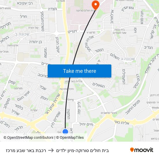 רכבת באר שבע מרכז to בית חולים סורוקה-מיון ילדים map