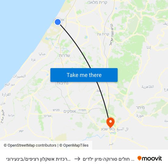 ת. מרכזית אשקלון רציפים/בינעירוני to בית חולים סורוקה-מיון ילדים map