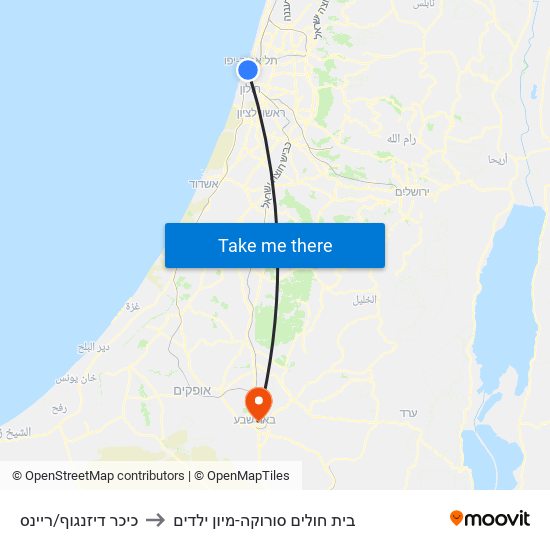 כיכר דיזנגוף/ריינס to בית חולים סורוקה-מיון ילדים map