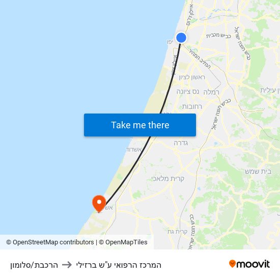 הרכבת/סלומון to המרכז הרפואי ע"ש ברזילי map