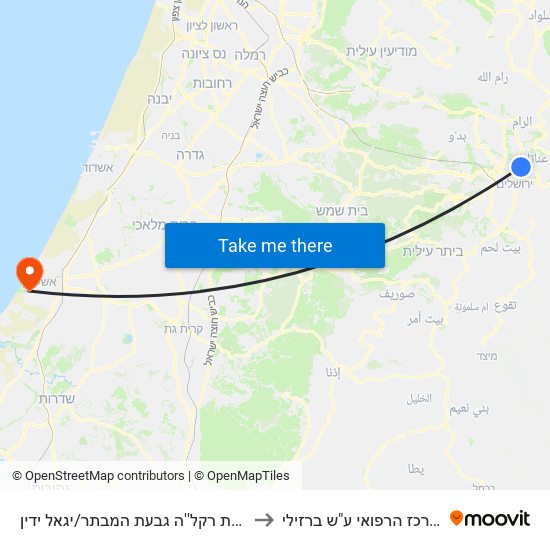 תחנת רקל''ה גבעת המבתר/יגאל ידין to המרכז הרפואי ע"ש ברזילי map