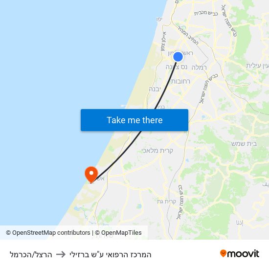 הרצל/הכרמל to המרכז הרפואי ע"ש ברזילי map