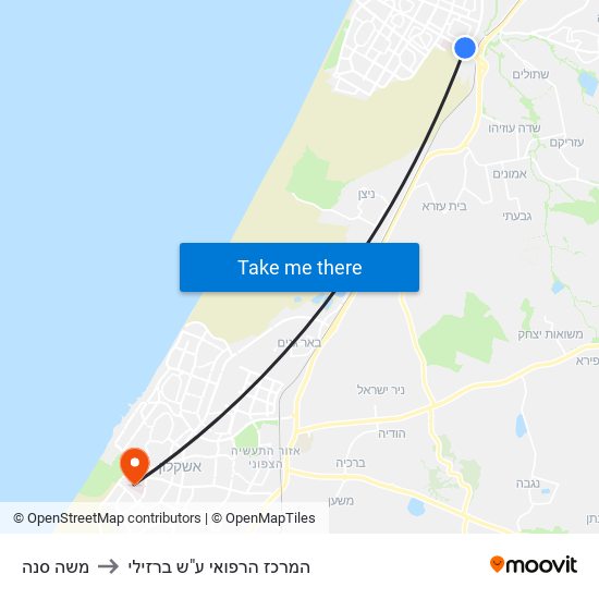 משה סנה to המרכז הרפואי ע"ש ברזילי map