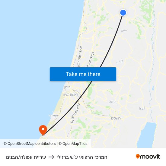 עיריית עפולה/הבנים to המרכז הרפואי ע"ש ברזילי map