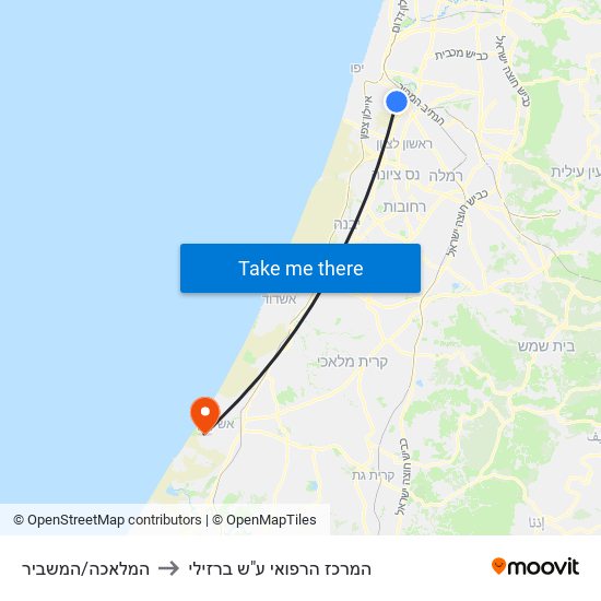 המלאכה/המשביר to המרכז הרפואי ע"ש ברזילי map