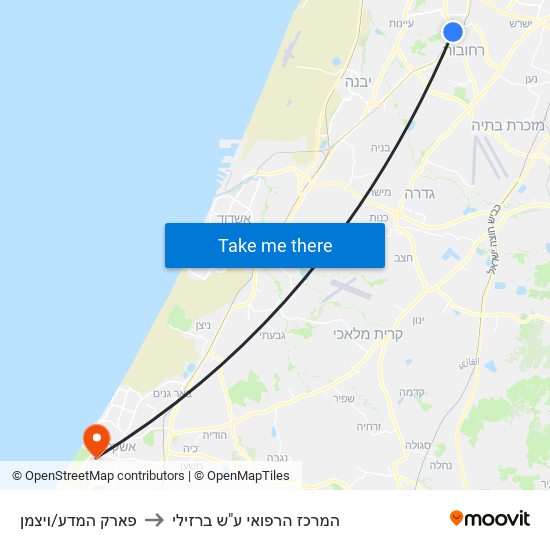 פארק המדע/ויצמן to המרכז הרפואי ע"ש ברזילי map