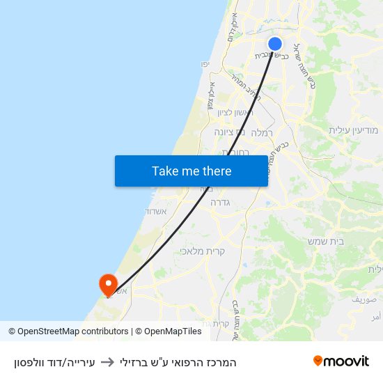 עירייה/דוד וולפסון to המרכז הרפואי ע"ש ברזילי map