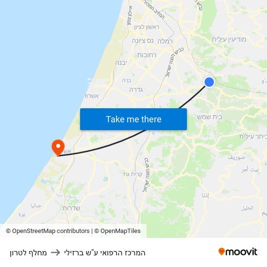 מחלף לטרון to המרכז הרפואי ע"ש ברזילי map