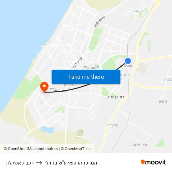 רכבת אשקלון to המרכז הרפואי ע"ש ברזילי map