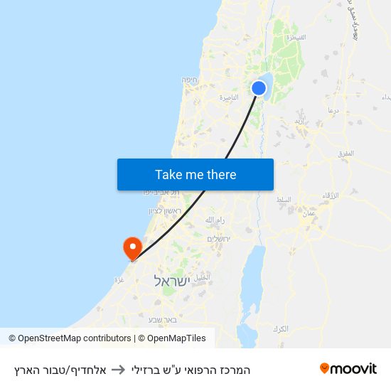 אלחדיף/טבור הארץ to המרכז הרפואי ע"ש ברזילי map