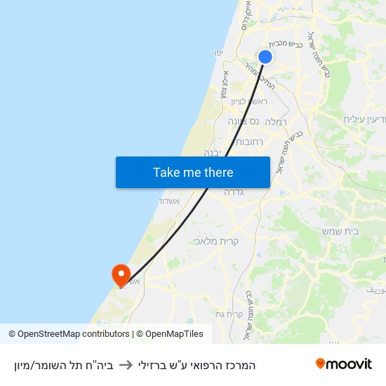 ביה''ח תל השומר/מיון to המרכז הרפואי ע"ש ברזילי map