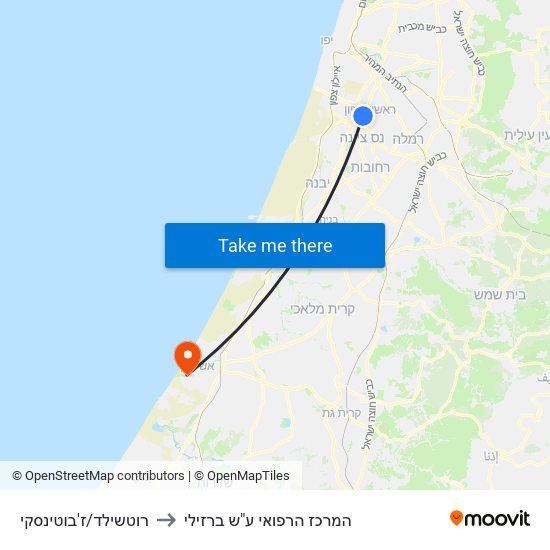 רוטשילד/ז'בוטינסקי to המרכז הרפואי ע"ש ברזילי map