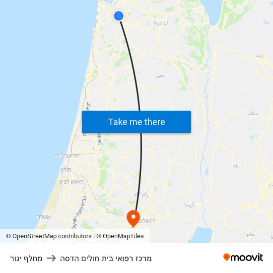 מחלף יגור to מרכז רפואי בית חולים הדסה map