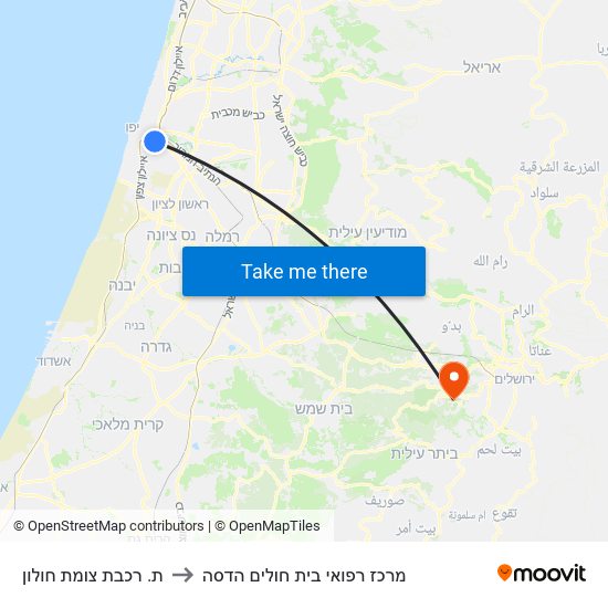 ת. רכבת צומת חולון to מרכז רפואי בית חולים הדסה map