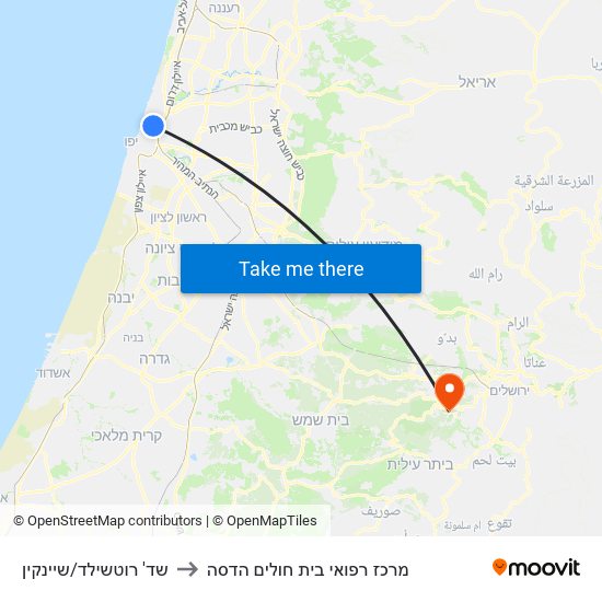 שד' רוטשילד/שיינקין to מרכז רפואי בית חולים הדסה map