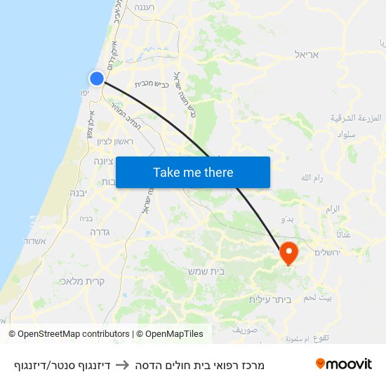 דיזנגוף סנטר/דיזנגוף to מרכז רפואי בית חולים הדסה map