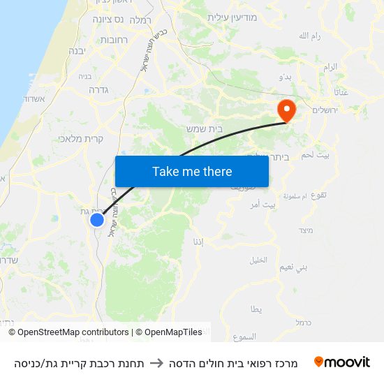 תחנת רכבת קריית גת/כניסה to מרכז רפואי בית חולים הדסה map