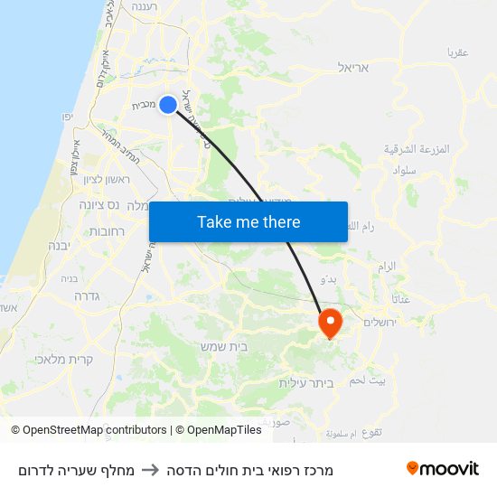 מחלף שעריה לדרום to מרכז רפואי בית חולים הדסה map