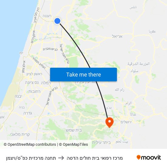 תחנה מרכזית כפ''ס/ויצמן to מרכז רפואי בית חולים הדסה map