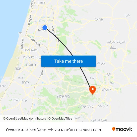 יחיאל מיכל פינס/רוטשילד to מרכז רפואי בית חולים הדסה map