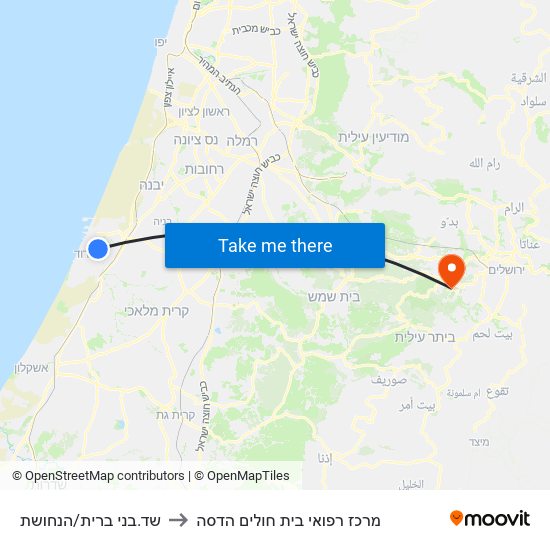שד.בני ברית/הנחושת to מרכז רפואי בית חולים הדסה map