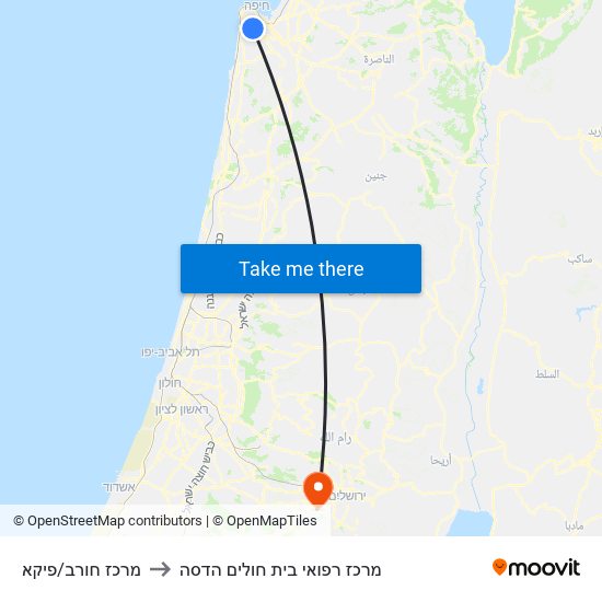 מרכז חורב/פיקא to מרכז רפואי בית חולים הדסה map