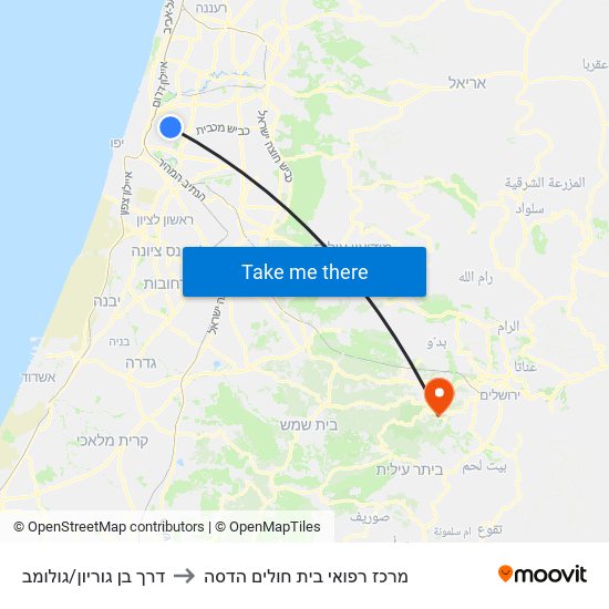 דרך בן גוריון/גולומב to מרכז רפואי בית חולים הדסה map