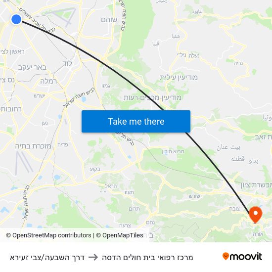 דרך השבעה/צבי זעירא to מרכז רפואי בית חולים הדסה map