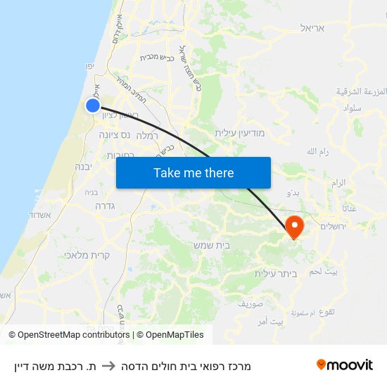 ת. רכבת משה דיין to מרכז רפואי בית חולים הדסה map