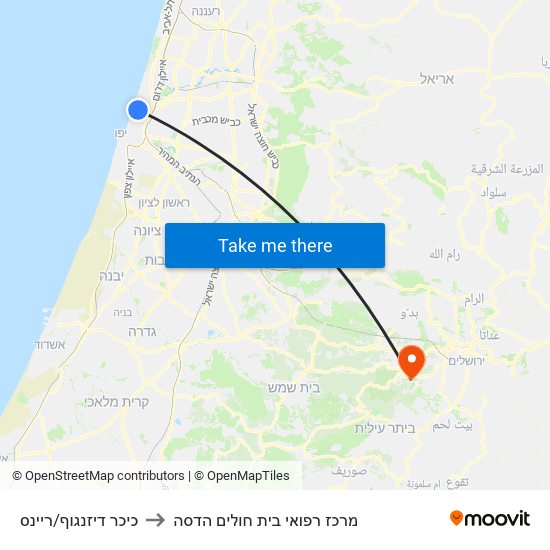 כיכר דיזנגוף/ריינס to מרכז רפואי בית חולים הדסה map