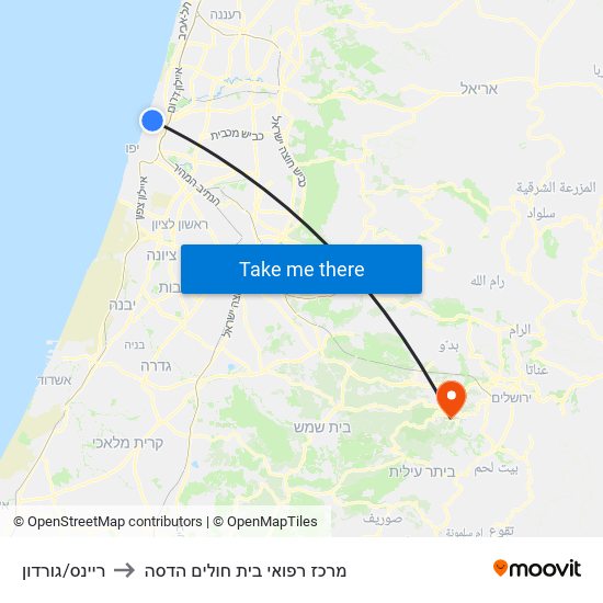 ריינס/גורדון to מרכז רפואי בית חולים הדסה map