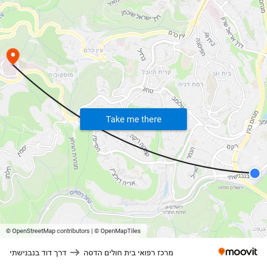 דרך דוד בנבנישתי to מרכז רפואי בית חולים הדסה map
