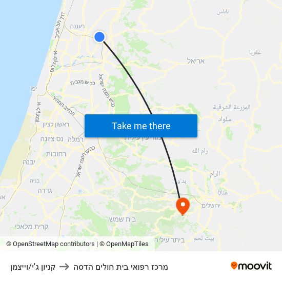 קניון ג'י/וייצמן to מרכז רפואי בית חולים הדסה map