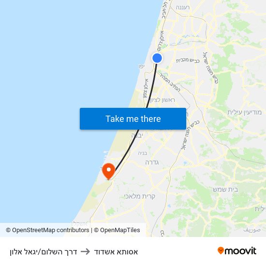 דרך השלום/יגאל אלון to אסותא אשדוד map