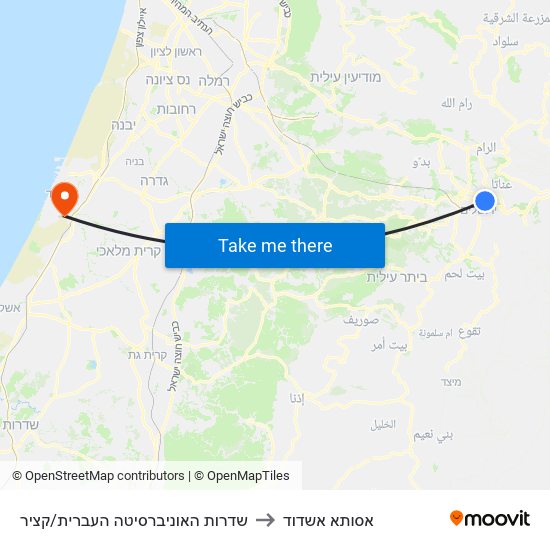 שדרות האוניברסיטה העברית/קציר to אסותא אשדוד map