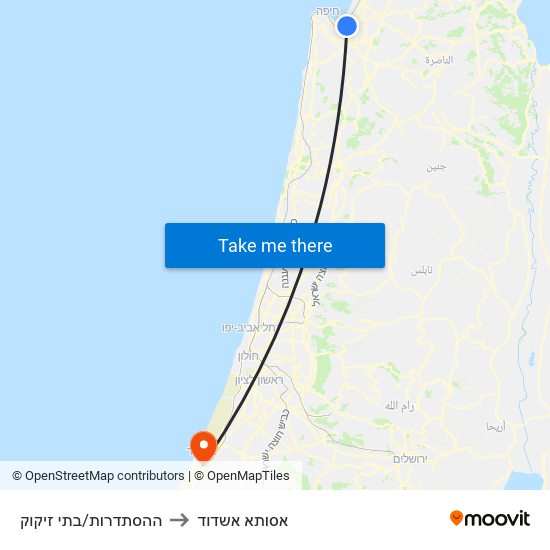 ההסתדרות/בתי זיקוק to אסותא אשדוד map