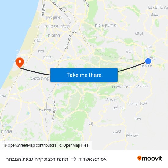 תחנת רכבת קלה גבעת המבתר to אסותא אשדוד map