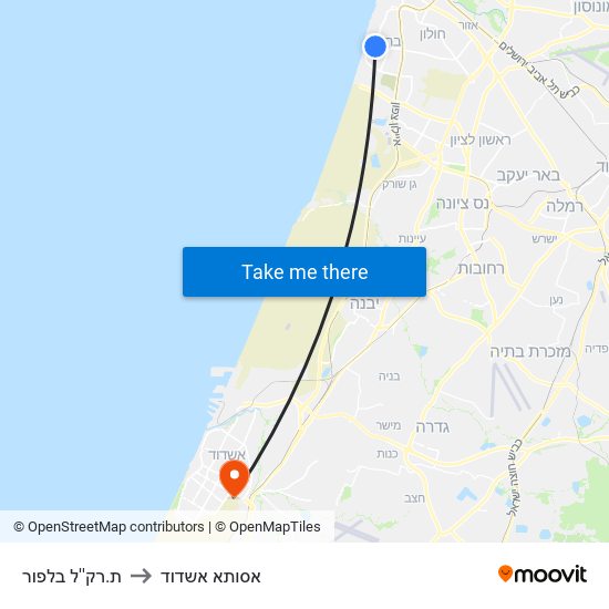 ת.רק''ל בלפור to אסותא אשדוד map