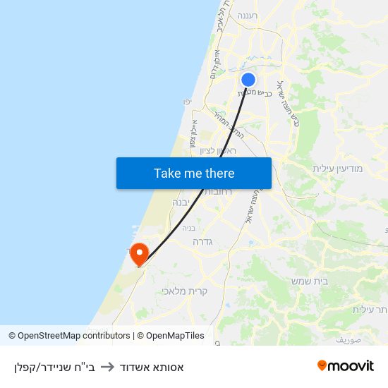 בי''ח שניידר/קפלן to אסותא אשדוד map