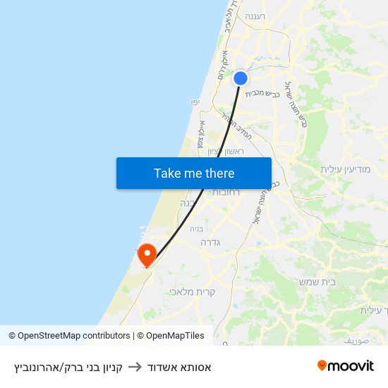 קניון בני ברק/אהרונוביץ to אסותא אשדוד map