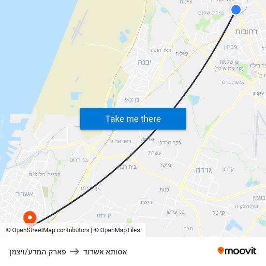 פארק המדע/ויצמן to אסותא אשדוד map